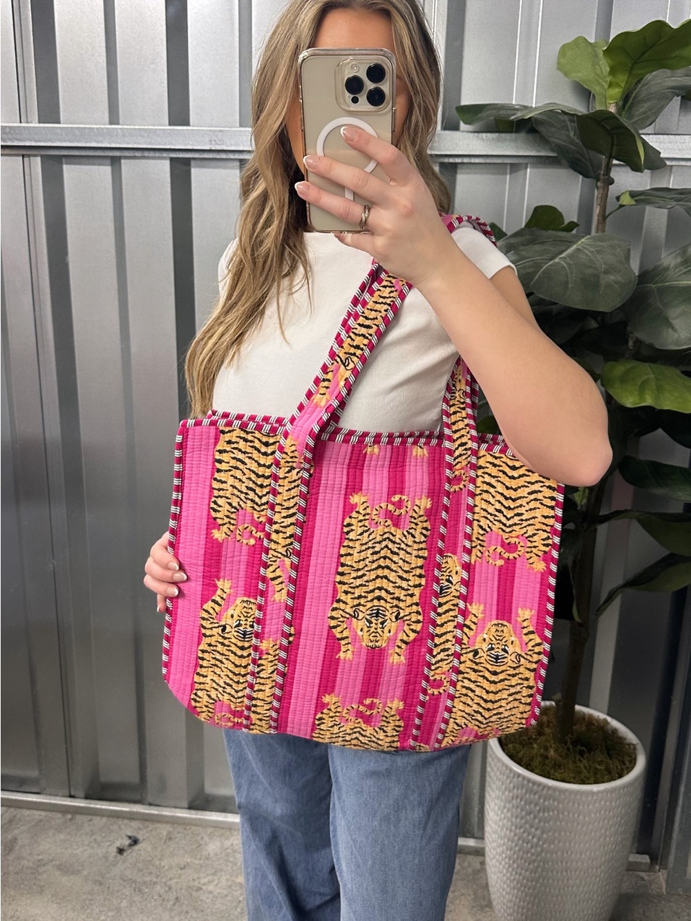 Unattached Boutique Pink Tiger Print Reversible Tote Bag